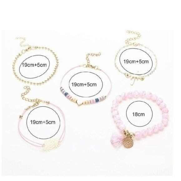 Pink Palm Beaded Boho Charm Bracelets Set of Five - Picture 3 of 5